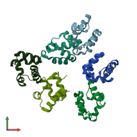 PDB entry 3bq7 coloured by chain, front view.