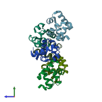 PDB entry 3bq7 coloured by chain, side view.