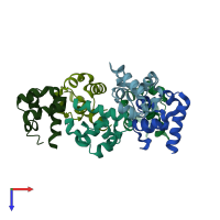PDB entry 3bq7 coloured by chain, top view.