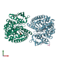 PDB entry 3bq9 coloured by chain, front view.