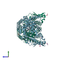 PDB entry 3bq9 coloured by chain, side view.
