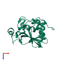 PDB entry 3bqe coloured by chain, top view.