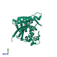 PDB entry 3bqg coloured by chain, side view.