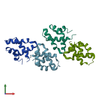 PDB entry 3bqq coloured by chain, front view.