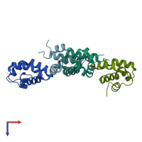 PDB entry 3bqq coloured by chain, top view.