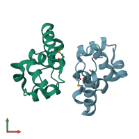 PDB entry 3bqt coloured by chain, front view.