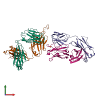 PDB entry 3bqu coloured by chain, front view.
