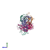 PDB entry 3bqu coloured by chain, side view.