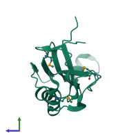 PDB entry 3bqx coloured by chain, side view.