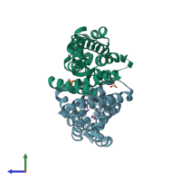 PDB entry 3bqz coloured by chain, side view.