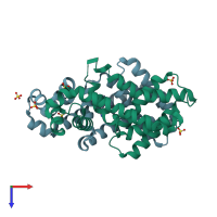 PDB entry 3bqz coloured by chain, top view.