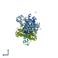 PDB entry 3br5 coloured by chain, side view.