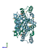 PDB entry 3brc coloured by chain, side view.