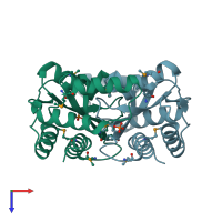 PDB entry 3brc coloured by chain, top view.