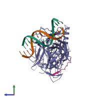 PDB entry 3brf coloured by chain, side view.