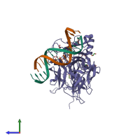 PDB entry 3brg coloured by chain, side view.