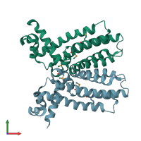 PDB entry 3bru coloured by chain, front view.