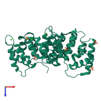 Monomeric assembly 1 of PDB entry 3brx coloured by chemically distinct molecules, top view.