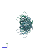PDB entry 3bry coloured by chain, side view.