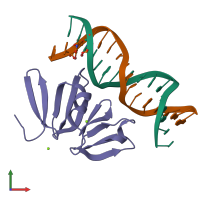 PDB entry 3bs1 coloured by chain, front view.