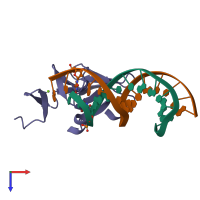 PDB entry 3bs1 coloured by chain, top view.