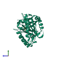 PDB entry 3bs4 coloured by chain, side view.