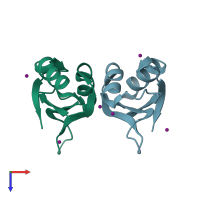 PDB entry 3bs9 coloured by chain, top view.