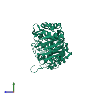 PDB entry 3bsg coloured by chain, side view.