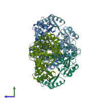 PDB entry 3bsm coloured by chain, side view.