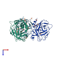 PDB entry 3bsq coloured by chain, top view.