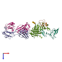 PDB entry 3bt2 coloured by chain, top view.