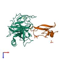 PDB entry 3bte coloured by chain, top view.