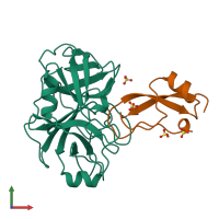 PDB entry 3bth coloured by chain, front view.