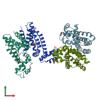 PDB entry 3bti coloured by chain, front view.