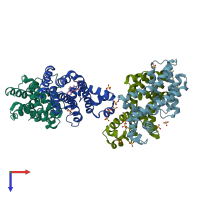 PDB entry 3bti coloured by chain, top view.