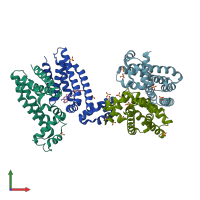 PDB entry 3btj coloured by chain, front view.