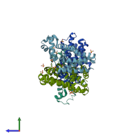 PDB entry 3btj coloured by chain, side view.