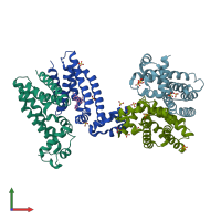 PDB entry 3btl coloured by chain, front view.