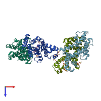 PDB entry 3btl coloured by chain, top view.
