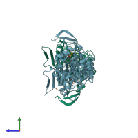 PDB entry 3bts coloured by chain, side view.