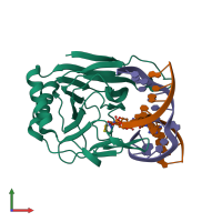 PDB entry 3btz coloured by chain, front view.