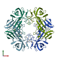 PDB entry 3bu2 coloured by chain, front view.