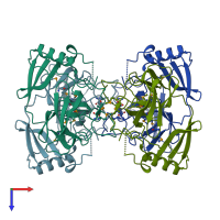 PDB entry 3bu2 coloured by chain, top view.