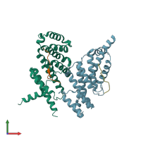 PDB entry 3bu8 coloured by chain, front view.