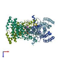 PDB entry 3bua coloured by chain, top view.