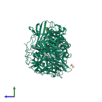 PDB entry 3bub coloured by chain, side view.