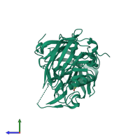 PDB entry 3buf coloured by chain, side view.