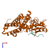 PDB entry 3bum coloured by chain, top view.