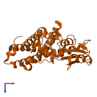 Monomeric assembly 2 of PDB entry 3bun coloured by chemically distinct molecules, top view.