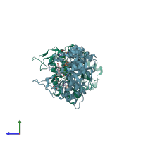 PDB entry 3bur coloured by chain, side view.